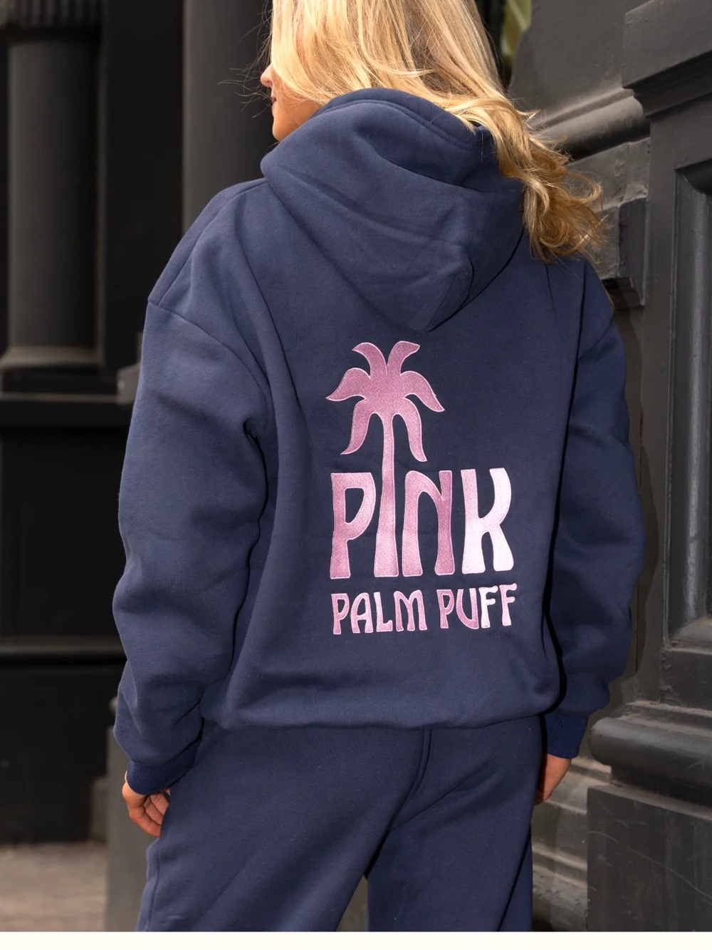 PINK PALM PUFF Classic Puff Hoodie in Navy Size- XS